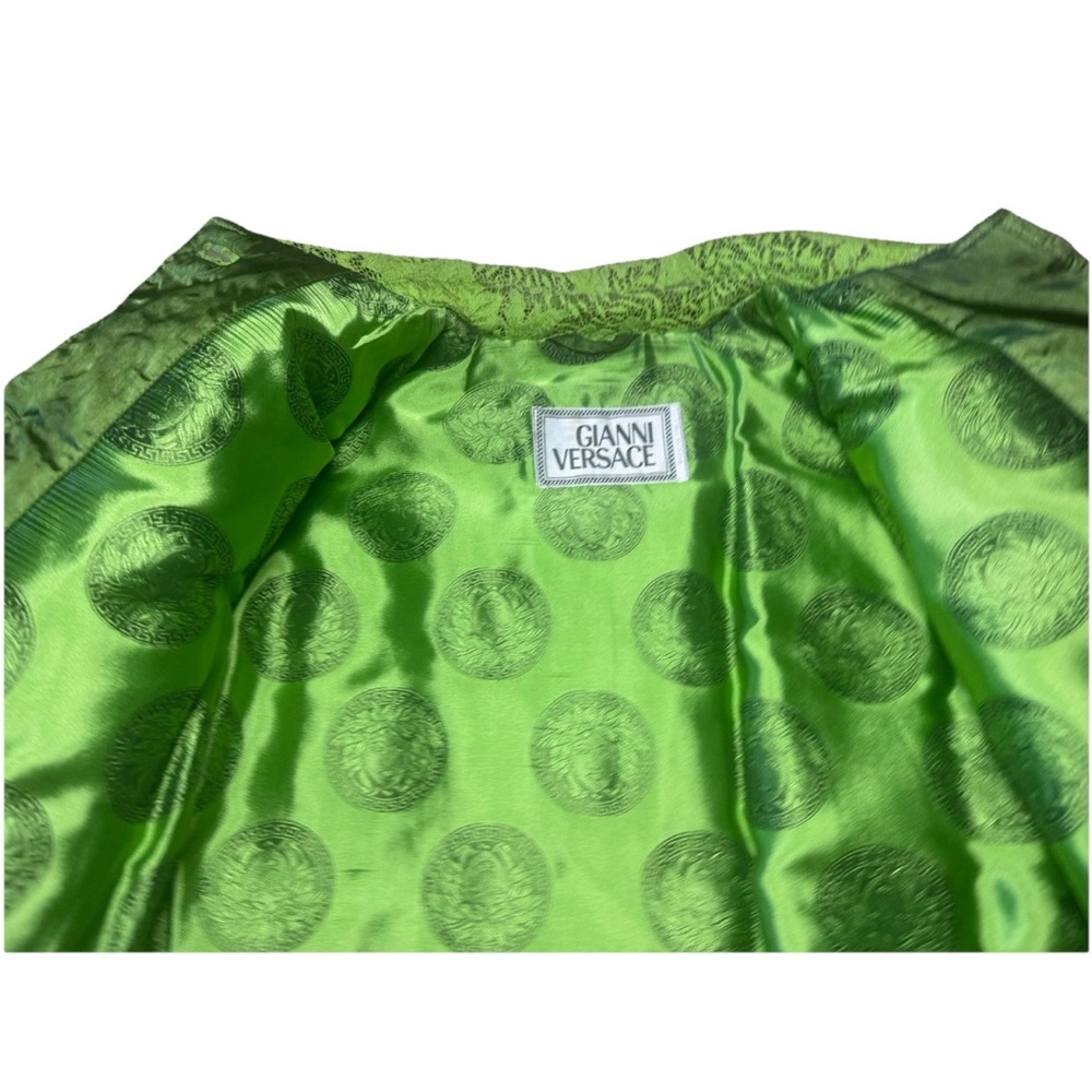 Gorgeous Vtg 1996 Gianni Versace Lime Green Lace Goose Down Puffer Jacket S/M - Picture 14 of 16